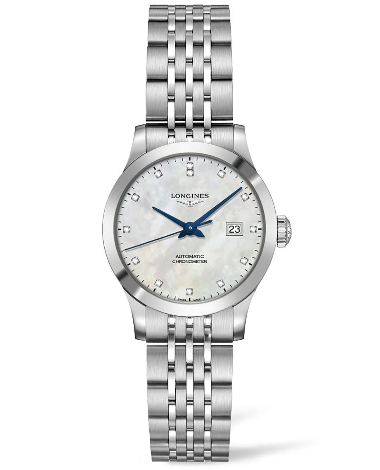 Longines Longines Record Collection L2.321.4.87.6  L23214876 механические женские часы перламутровый циферблат, браслет нержавеющая сталь — вид спереди